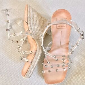Dolce Vita Marika Espadrille Wedge Sandals Clear Strap with Studs